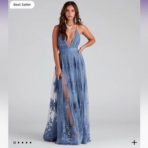 Windsor Morgan Formal Flocked Velvet Dress in blue